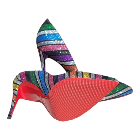 Christian Louboutin Stripy Glitter Pigalle Follies Limite Edition Size 38 100m - Picture 8 of 9